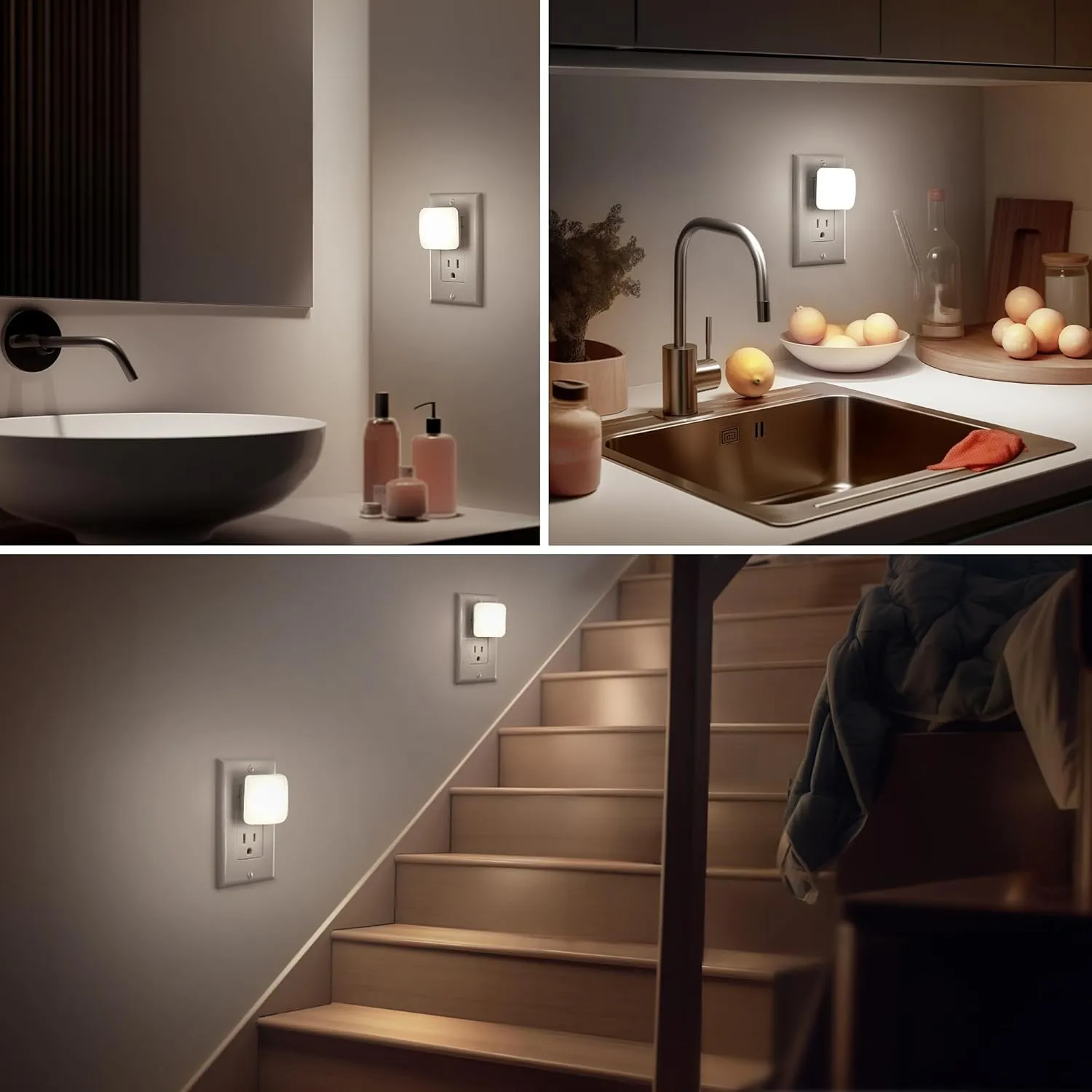 LED Night Lights Plug into Wall, Nightlights With Light Sensor Dusk to Dawn, 0.3W Square Plug in Night Light for Kids, 5000K Cool White Night Light for Bathroom Bedroom Kitchen, 2 Pack Night Lights
