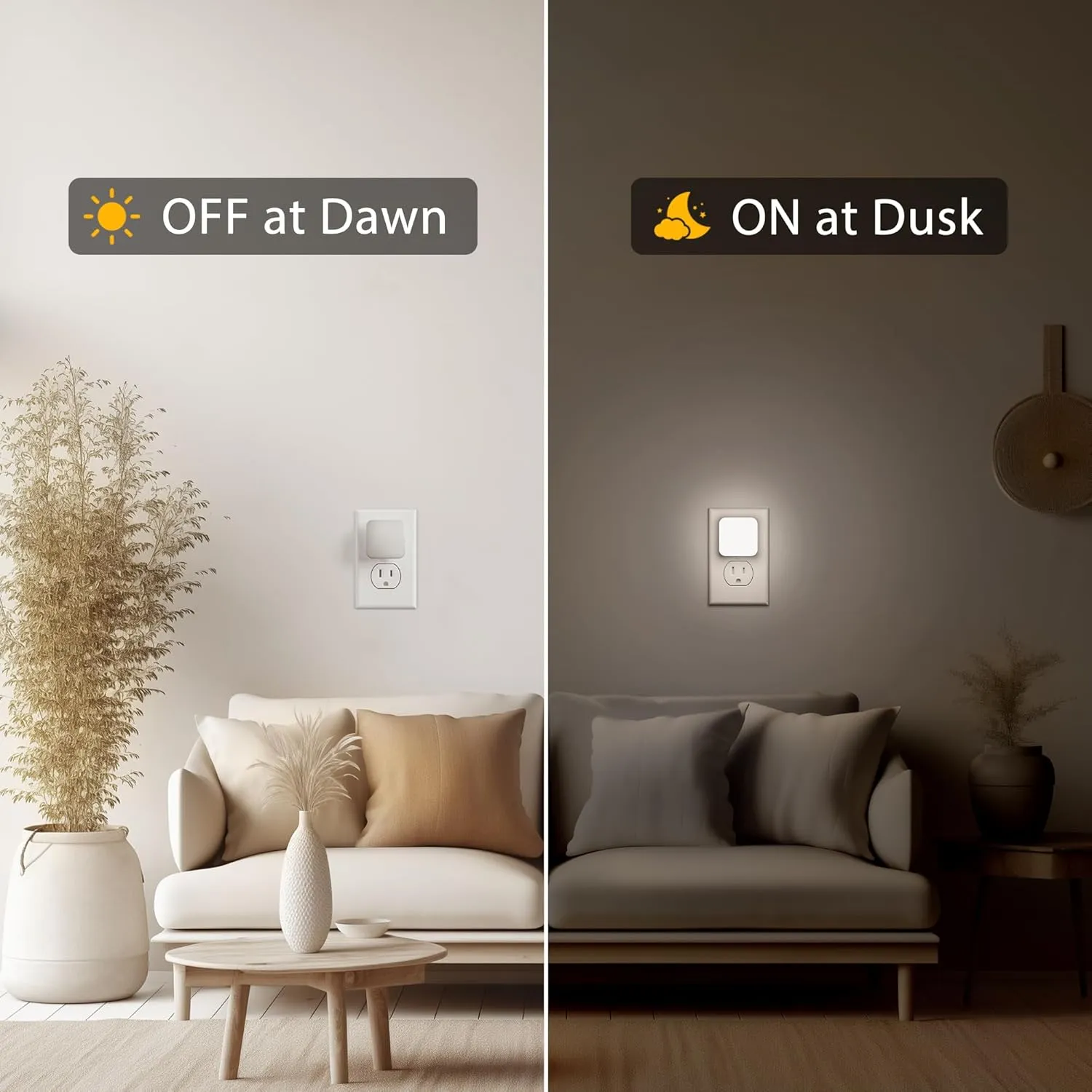 LED Night Lights Plug into Wall, Nightlights With Light Sensor Dusk to Dawn, 0.3W Square Plug in Night Light for Kids, 5000K Cool White Night Light for Bathroom Bedroom Kitchen, 2 Pack Night Lights
