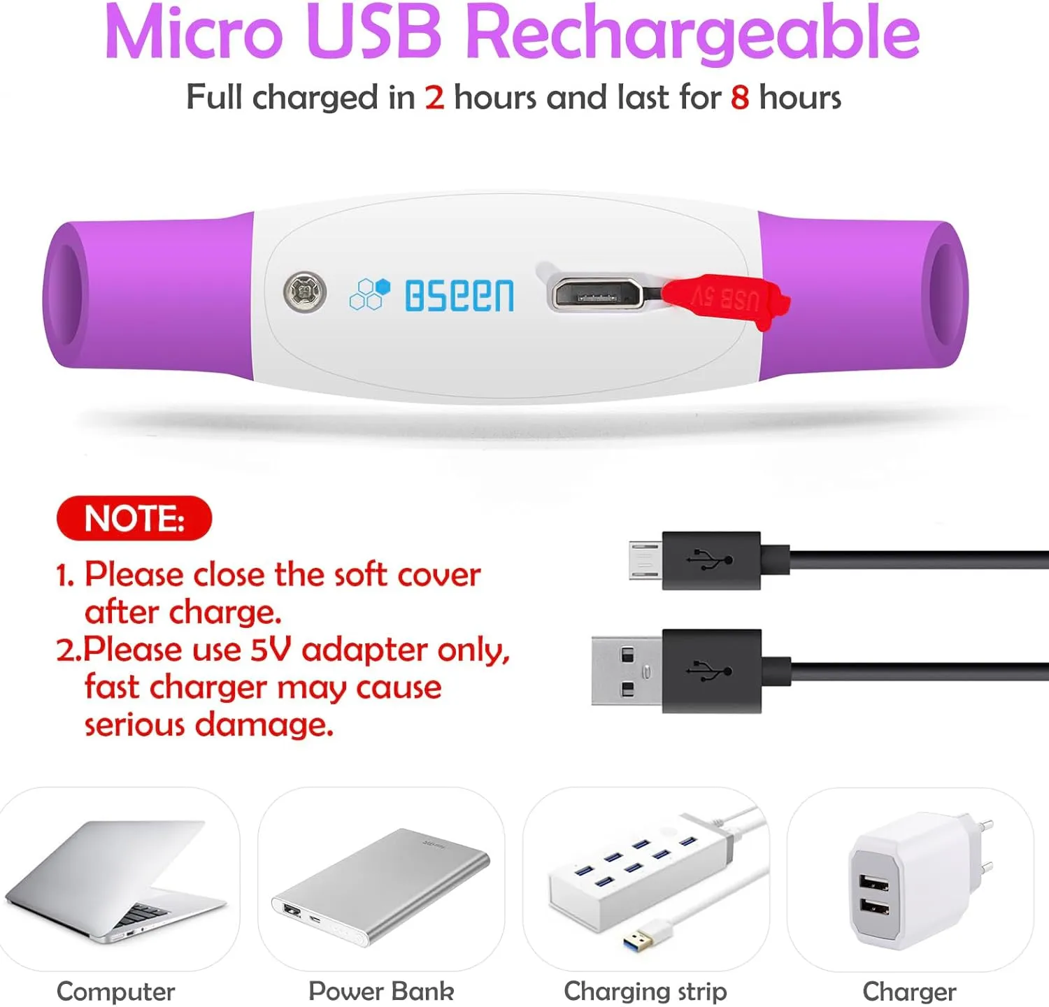 Light up Dog Collar, BSEEN USB Rechargeable Flash Dog Necklace Light, Pet Safety Collar Makes Your Beloved Dogs Be Seen at Night for Small Medium Large Dogs(Purple)