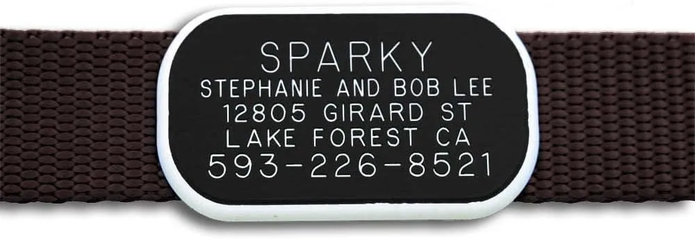 LuckyPet Pet ID Tag: Collar Tag - Attaches Flat to Any Collar - Perfect for Dogs or Cats - Custom Engraved - Durable and Silent! Small-Black-Rectangle