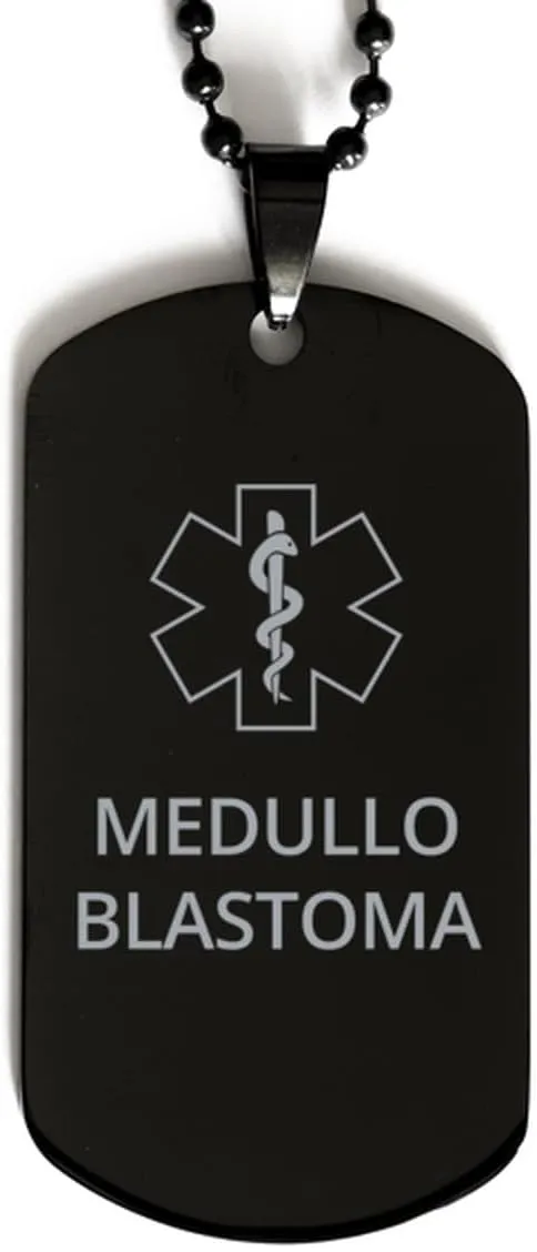 Medical Alert Black Dog Tag, Medulloblastoma Awareness, SOS Emergency Health Life Alert ID Engraved Stainless Steel Chain Necklace For Men Women Kids