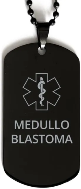 Medical Alert Black Dog Tag, Medulloblastoma Awareness, SOS Emergency Health Life Alert ID Engraved Stainless Steel Chain Necklace For Men Women Kids