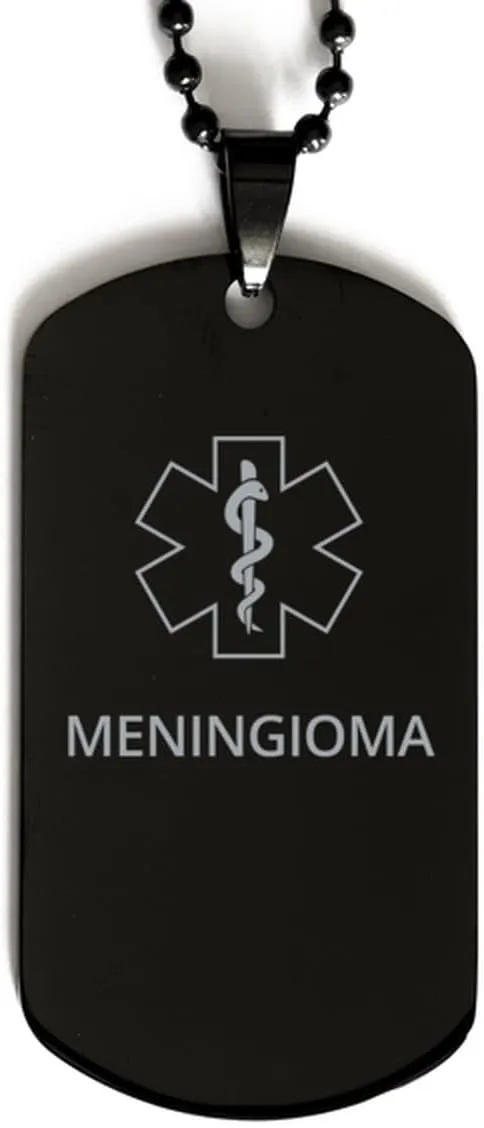 Medical Alert Black Dog Tag, Meningioma Awareness, SOS Emergency Health Life Alert ID Engraved Stainless Steel Chain Necklace For Men Women Kids