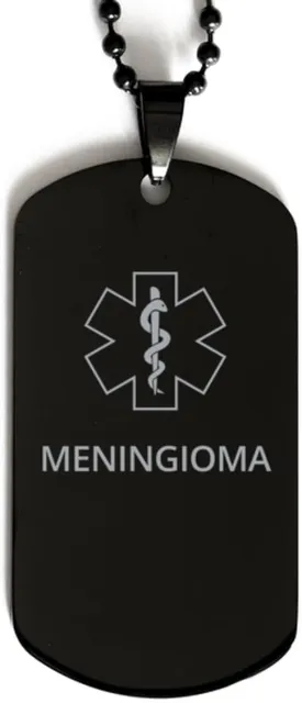 Medical Alert Black Dog Tag, Meningioma Awareness, SOS Emergency Health Life Alert ID Engraved Stainless Steel Chain Necklace For Men Women Kids