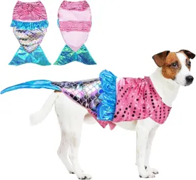 Mermaid Dog Costume - Funny Shiny Mermaid Costume for Small to Medium Dogs - Cosplay for Halloween, Christmas, Birthday Parties