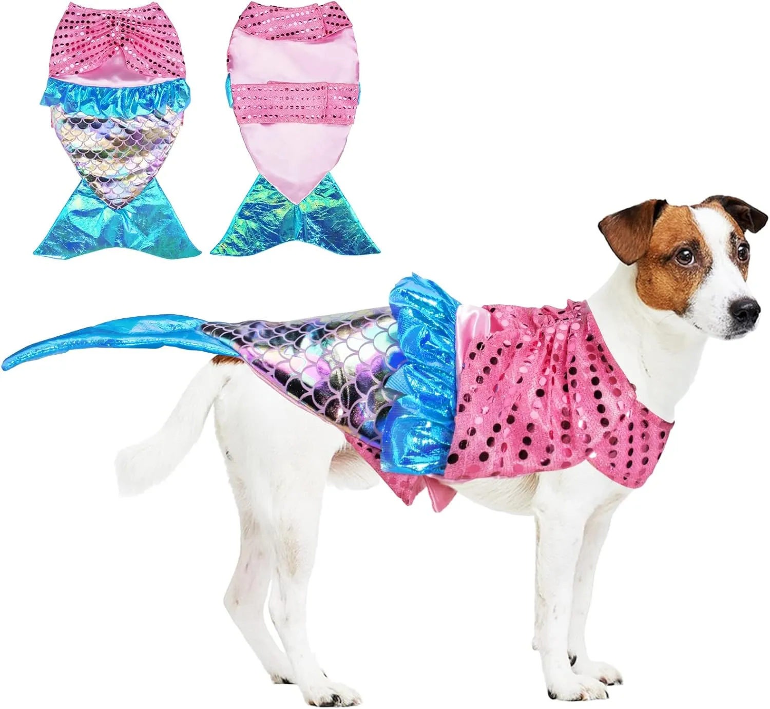 Mermaid Dog Costume - Funny Shiny Mermaid Costume for Small to Medium Dogs - Cosplay for Halloween, Christmas, Birthday Parties