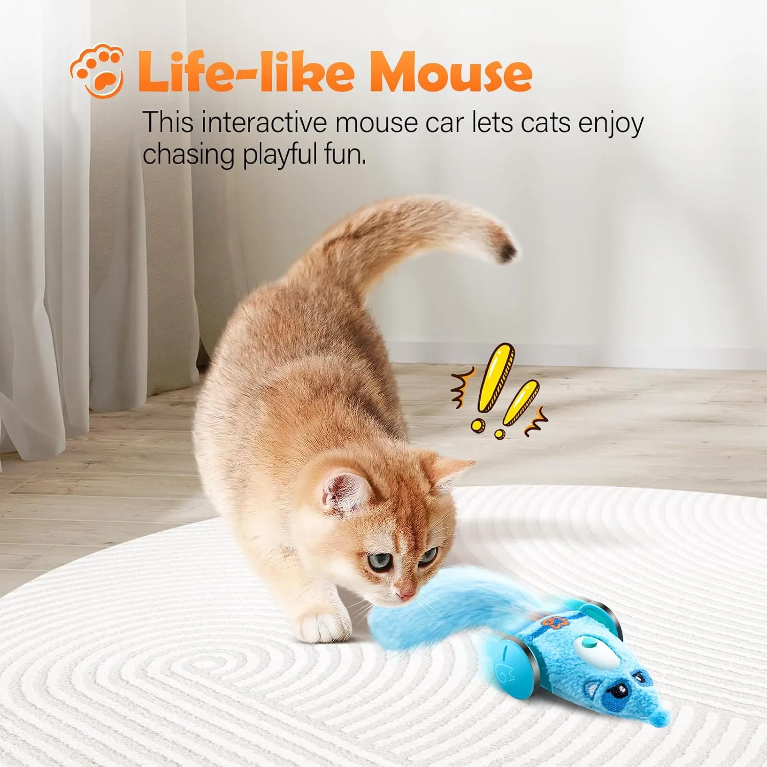 Migipaws Automatic Cat Toys, Plush Cat Mouse Toy, Interactive Toy for Indoor Cats, Smart Moving Kitten Toy, Rechargeable (Blue)