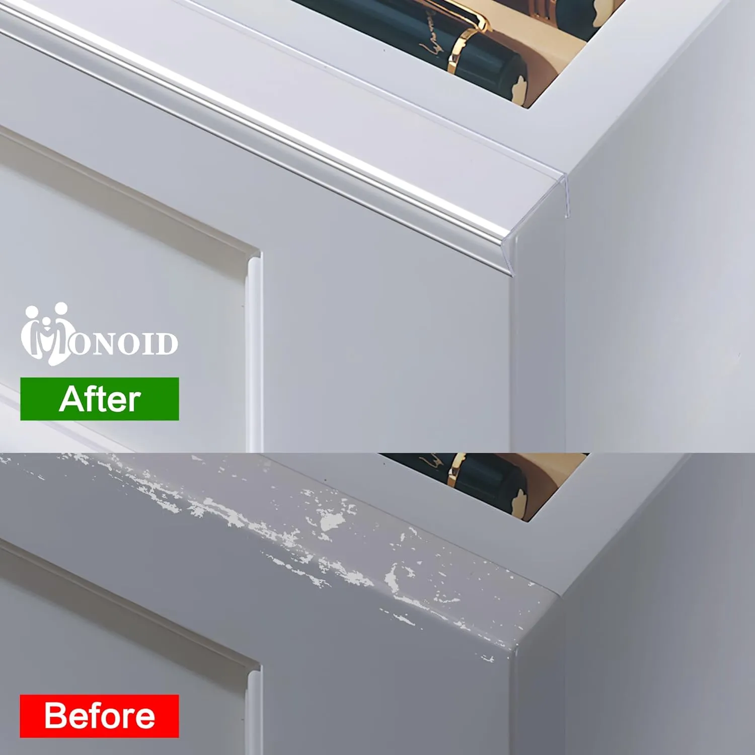 MONOID Drawer Edge Protector, Slip-On Clear Table Corners Guards, Door Kitchen Furniture Bumper, Prevent Wear, Impact Protection, Ease to Cut, 3/4" Thick, 39.4" Length  Clear, Pack of 5