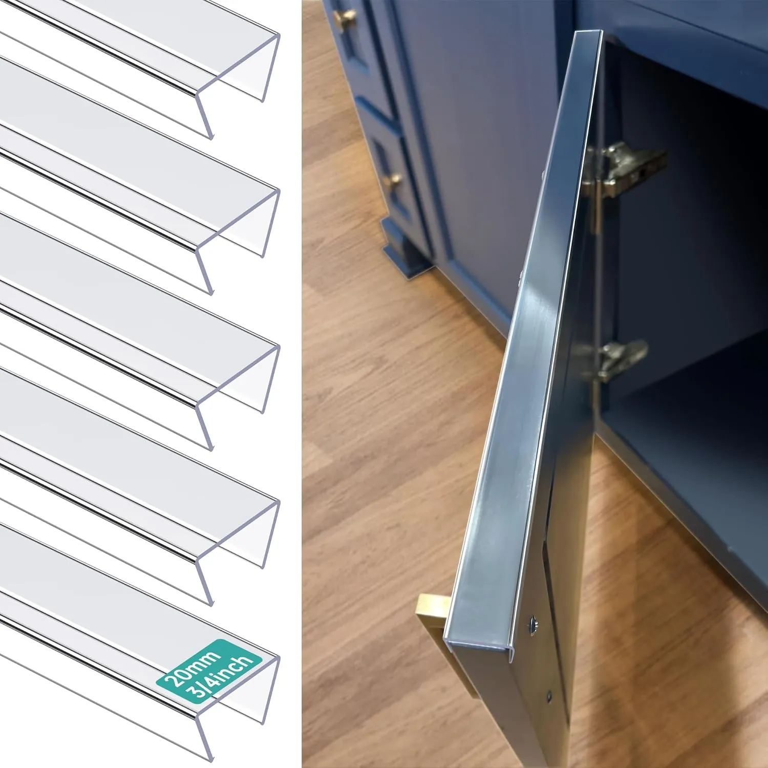 MONOID Drawer Edge Protector, Slip-On Clear Table Corners Guards, Door Kitchen Furniture Bumper, Prevent Wear, Impact Protection, Ease to Cut, 3/4" Thick, 39.4" Length  Clear, Pack of 5