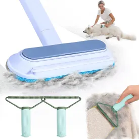Multifunctional Pet Hair Remover,2 Pcs Carpet Scraper,4 in 1 Dog Hair Remover, Reusable Cat Hair Remover for Dog and Cat,Adjustable Lint Brush for Carpet,Sofa,Bedding,Clothes and Furniture,Blue