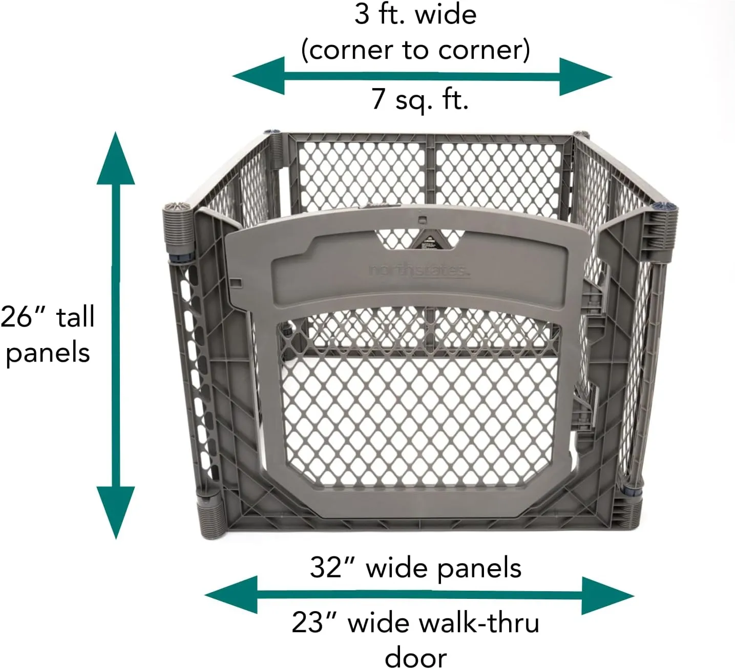 MyPet North States Petyard Plus: 3 Ft. Wide Folding Dog Playpen Indoor or Outdoor. 4-Panel Freestanding Play Pen Dog Gate Made in USA. 26" Tall, Fieldstone