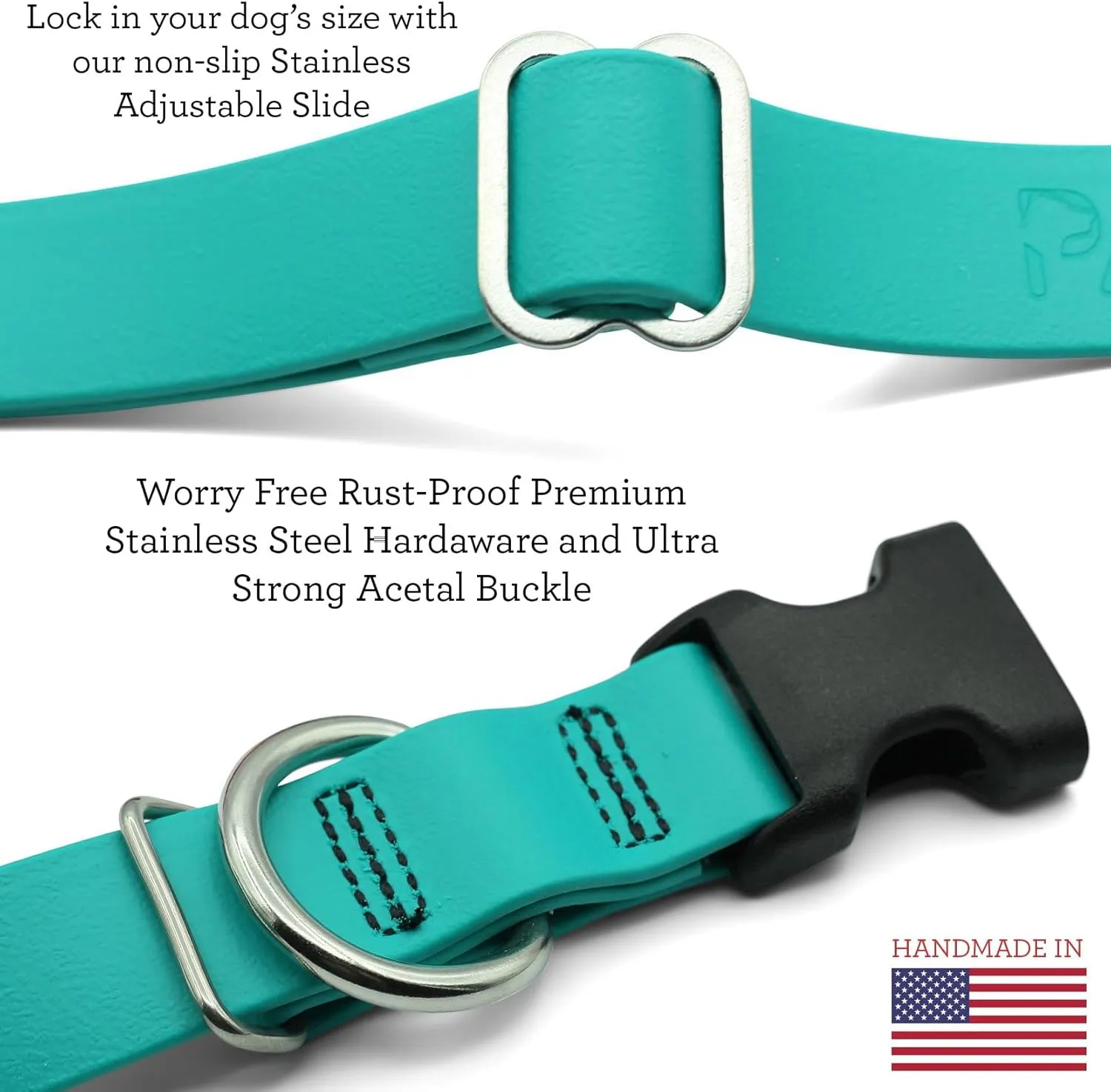 PACKT - Endeavor X3 Waterproof Dog Collar | Made in USA, Odor Proof, 100% Waterproof | Leather-Like Biothane Dog Collar |Rust-proof Stainless Steel Hardware | 2-Year Chew-Warranty | Pacific-Small