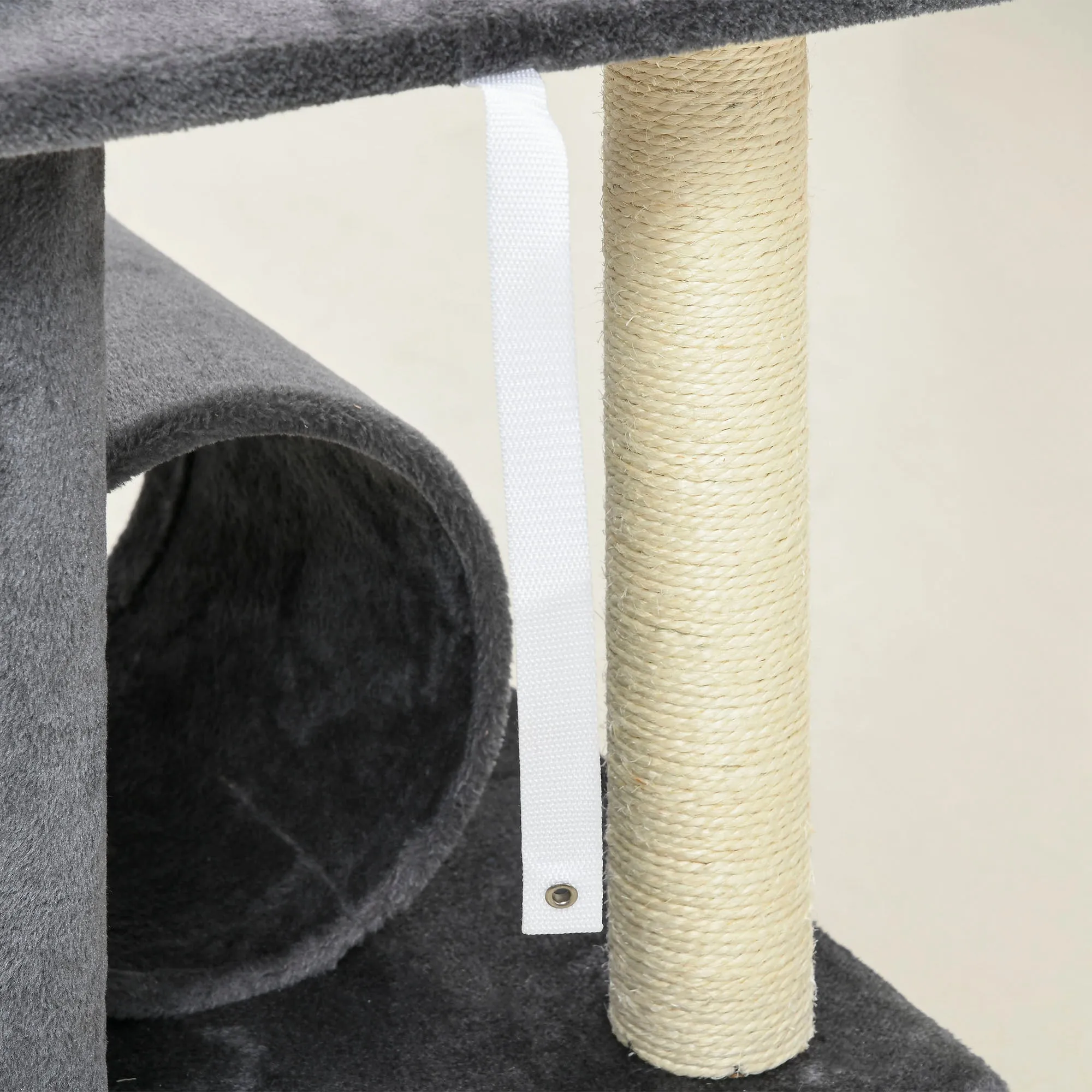 PawHut 121cm Cat Tree Tower w/Sisal Scratching Posts Bed Tunnel Perch Grey