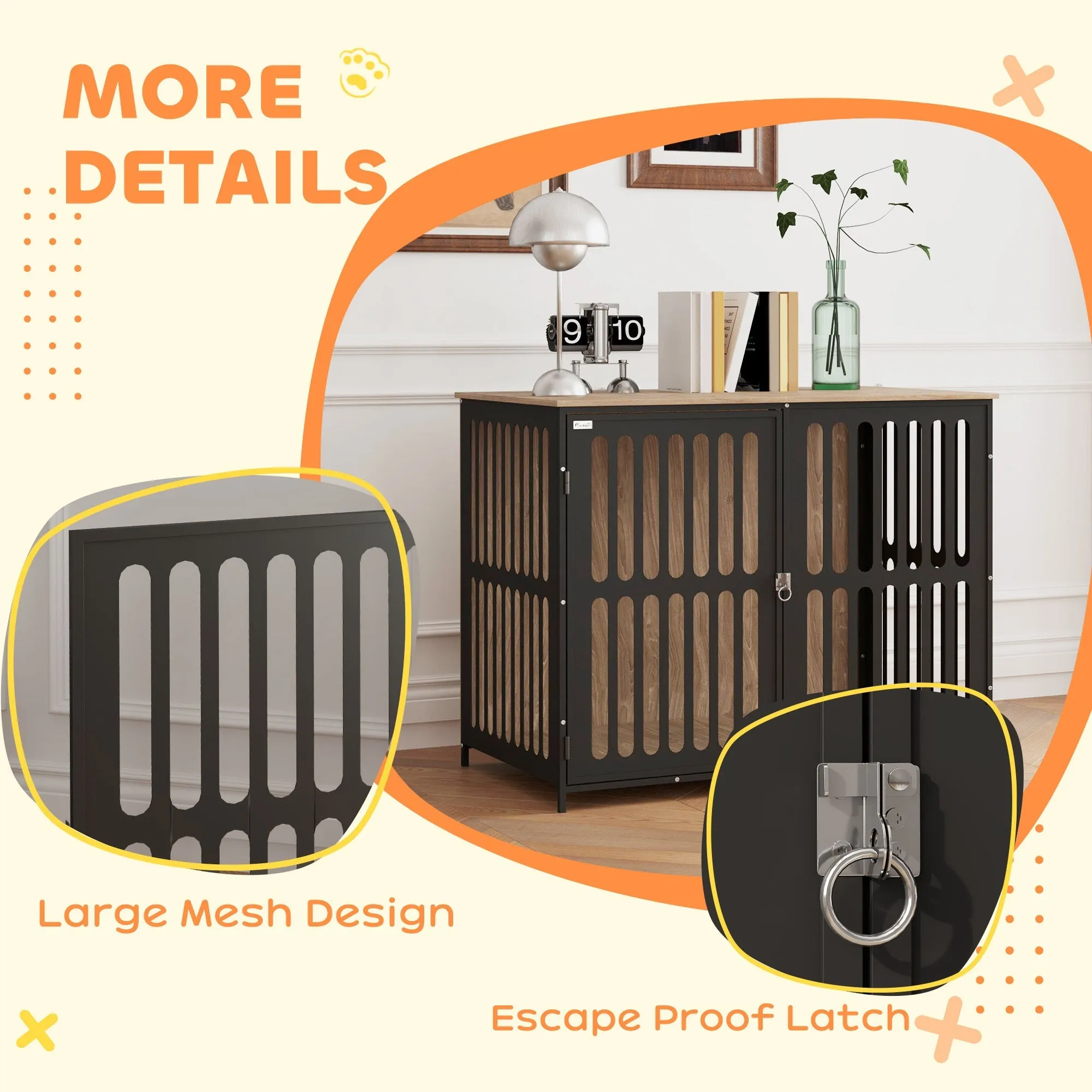 PawHut Dog Crate Furniture with Anti-Chew Resistant Mesh, Anti-Escape Single Door, for Large Dogs, 100 x 60 x 81.5 cm