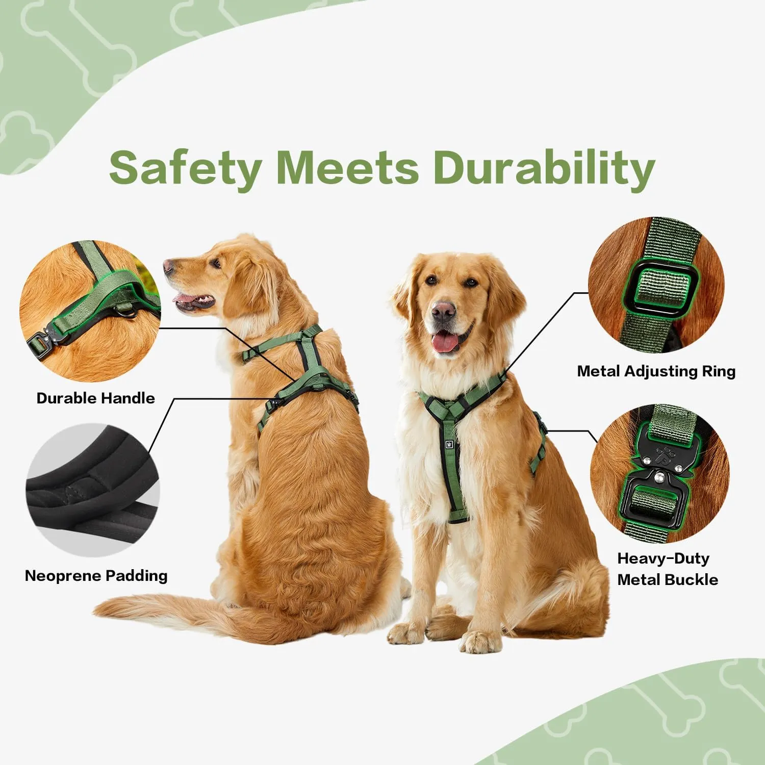 PawsPassion Dog Harness for Medium Dogs, Chew-Proof Metal Hardware, Easy Walk Dog Harness, Ergonomic Y-Shaped Design, Soft Padding, Padded Handle, Durable High-Tensile Nylon (Evergreen, M)