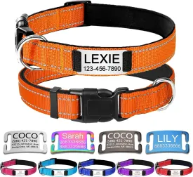 Personalized Dog Collars,Dog Collar with Engraved Name Plate ID Tags,Custom Reflective Adjustable Nylon Collar,Pet Collar for Small Medium Large Dogs,S,Orange