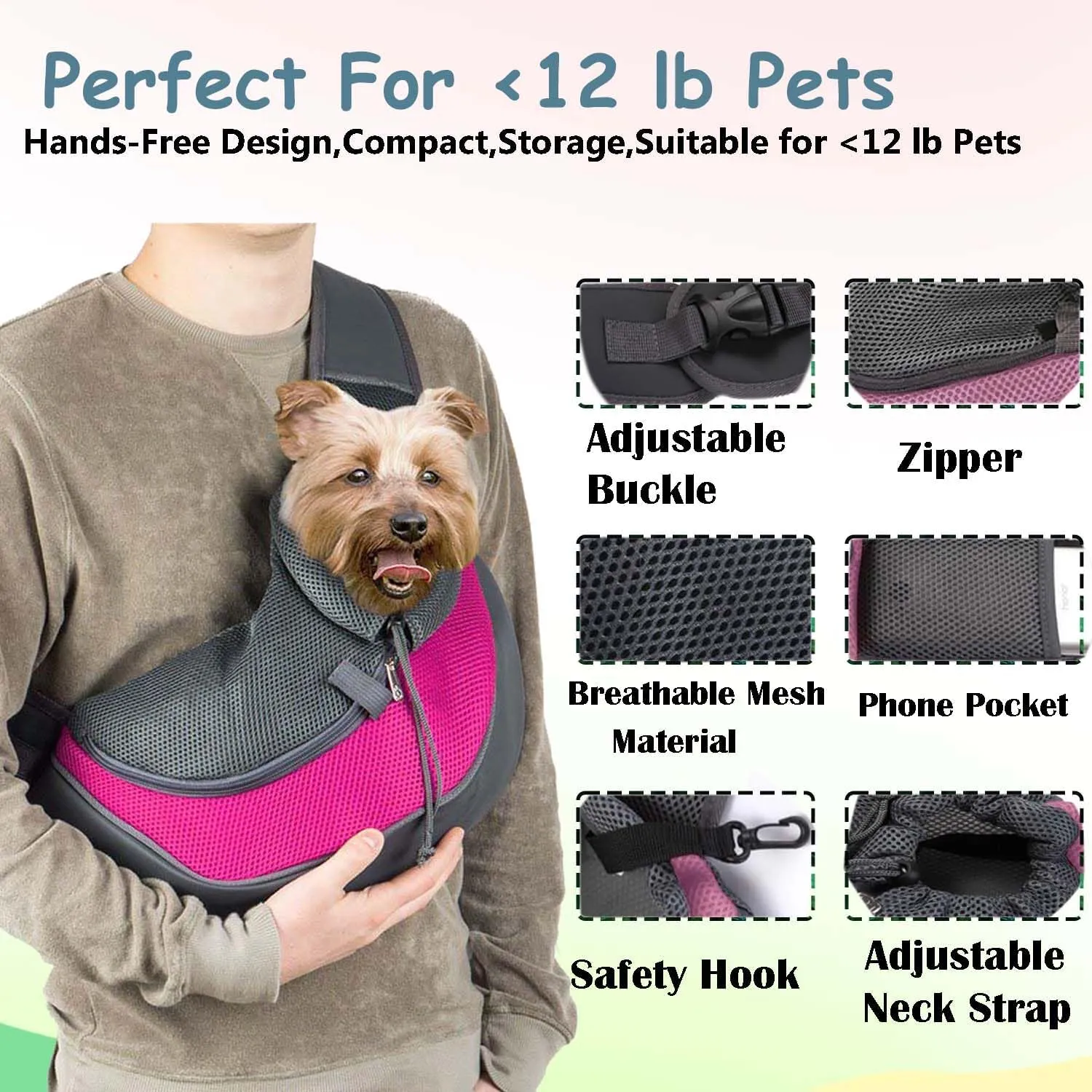 Pet Dog Sling Carrier Puppy Pet Slings Bag for Small Dogs Cats Satchel Carriers Breathable Mesh Hand Free with Adjustable Strap Doggie Crossbody for Outdoor Travel (Blue, Small <5 lbs)