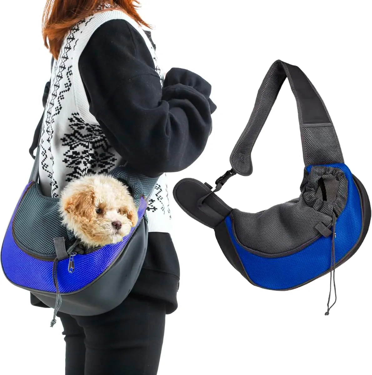 Pet Dog Sling Carrier Puppy Pet Slings Bag for Small Dogs Cats Satchel Carriers Breathable Mesh Hand Free with Adjustable Strap Doggie Crossbody for Outdoor Travel (Blue, Small <5 lbs)