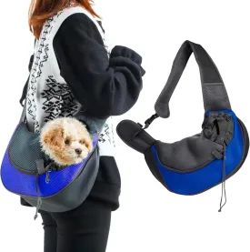 Pet Dog Sling Carrier Puppy Pet Slings Bag for Small Dogs Cats Satchel Carriers Breathable Mesh Hand Free with Adjustable Strap Doggie Crossbody for Outdoor Travel (Blue, Small <5 lbs)