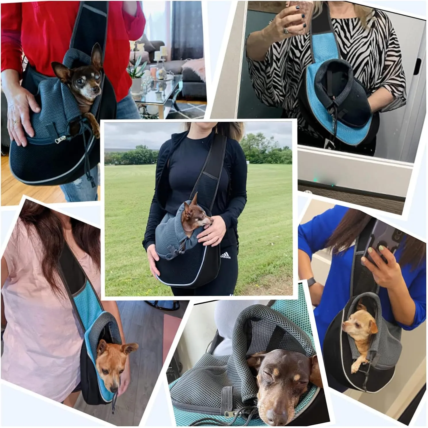 Pet Dog Sling Carrier Puppy Pet Slings Bag for Small Dogs Cats Satchel Carriers Breathable Mesh Hand Free with Adjustable Strap Doggie Crossbody for Outdoor Travel (Blue, Small <5 lbs)