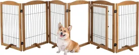 Pet Gate - 6-Panel Indoor Folding Dog Fence for Stairs or Doorways - 133x32-Inch Freestanding Play Pen with Support Feet by PETMAKER (Natural)
