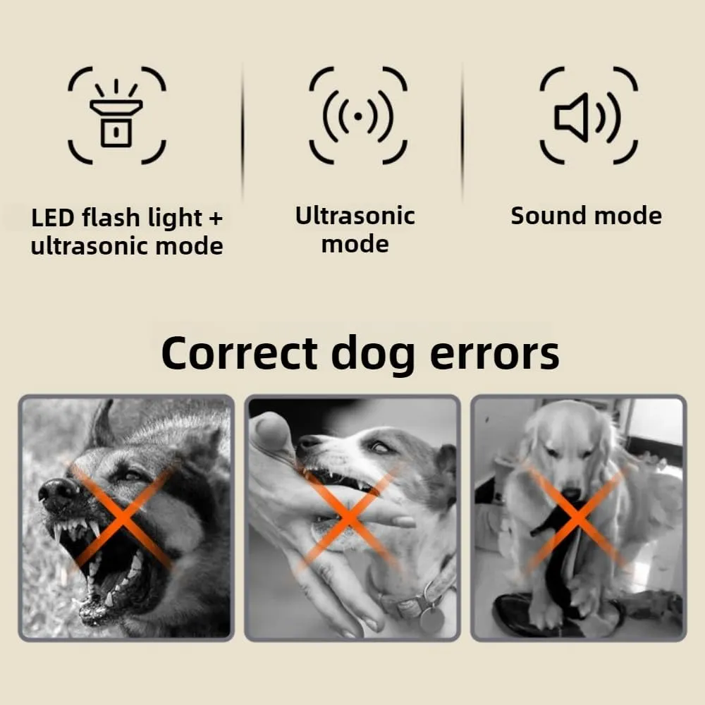 Portable Ultrasonic Dog Bark Deterrent Devices 55ft 2X Head Anti Barking Silencer, Dog Training Clicker 3 Adjustable Modes Rechargeable LED Flashlight,Safe and Harmless for Pet