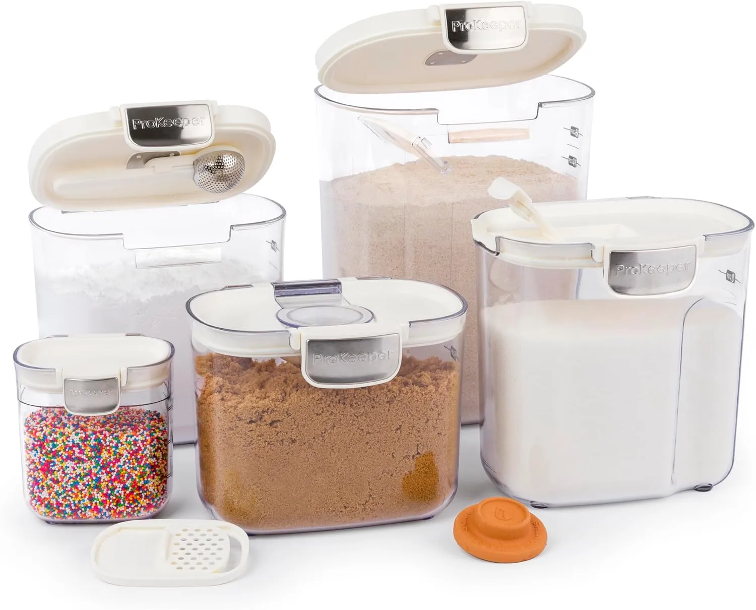 ProKeeper  Airtight Food Storage Container Set  Clear Plastic Flour and Sugar Canister Set with Magnetic Accessories for Kitchen Organization (White, 9-Piece)