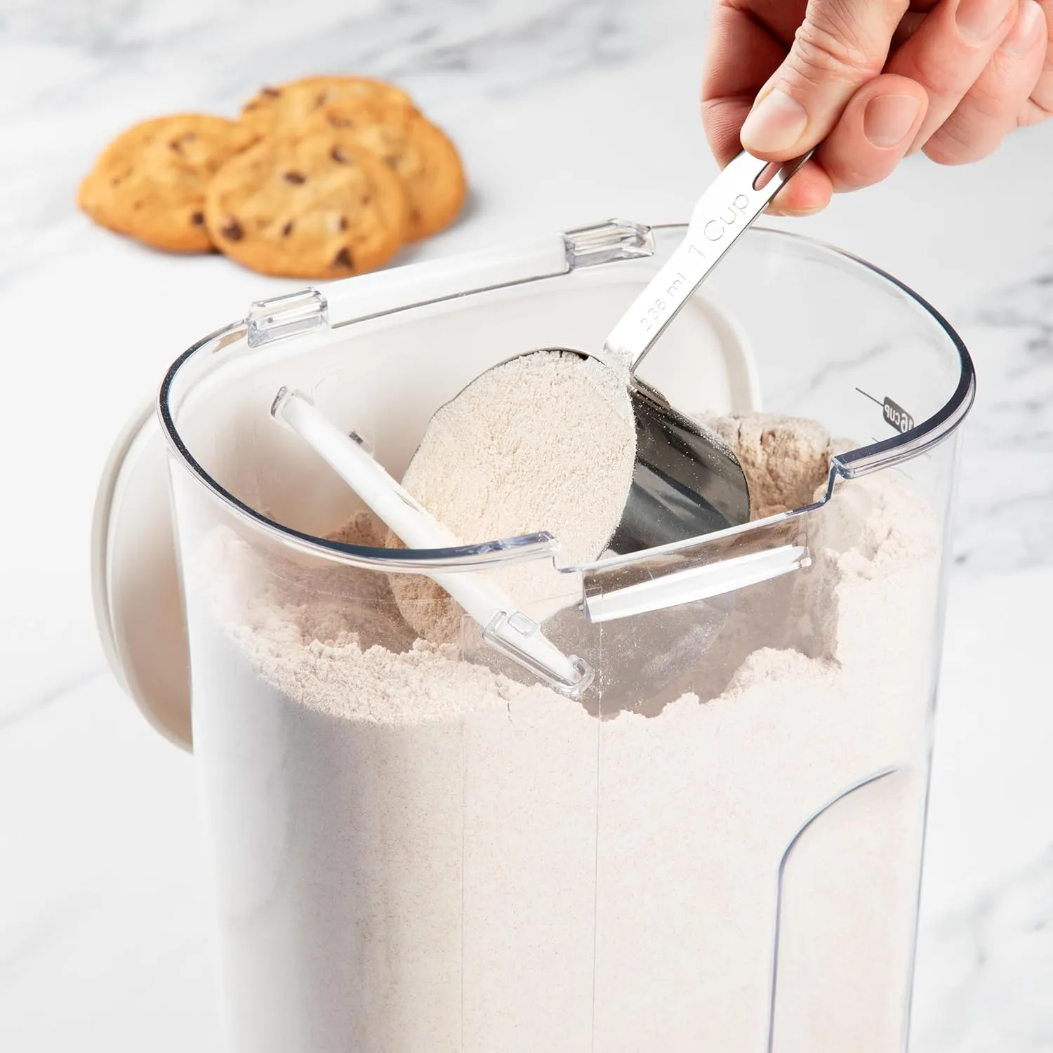 ProKeeper  Airtight Food Storage Container Set  Clear Plastic Flour and Sugar Canister Set with Magnetic Accessories for Kitchen Organization (White, 9-Piece)