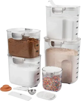 ProKeeper  Airtight Food Storage Container Set  Clear Plastic Flour and Sugar Canister Set with Magnetic Accessories for Kitchen Organization (White, 9-Piece)