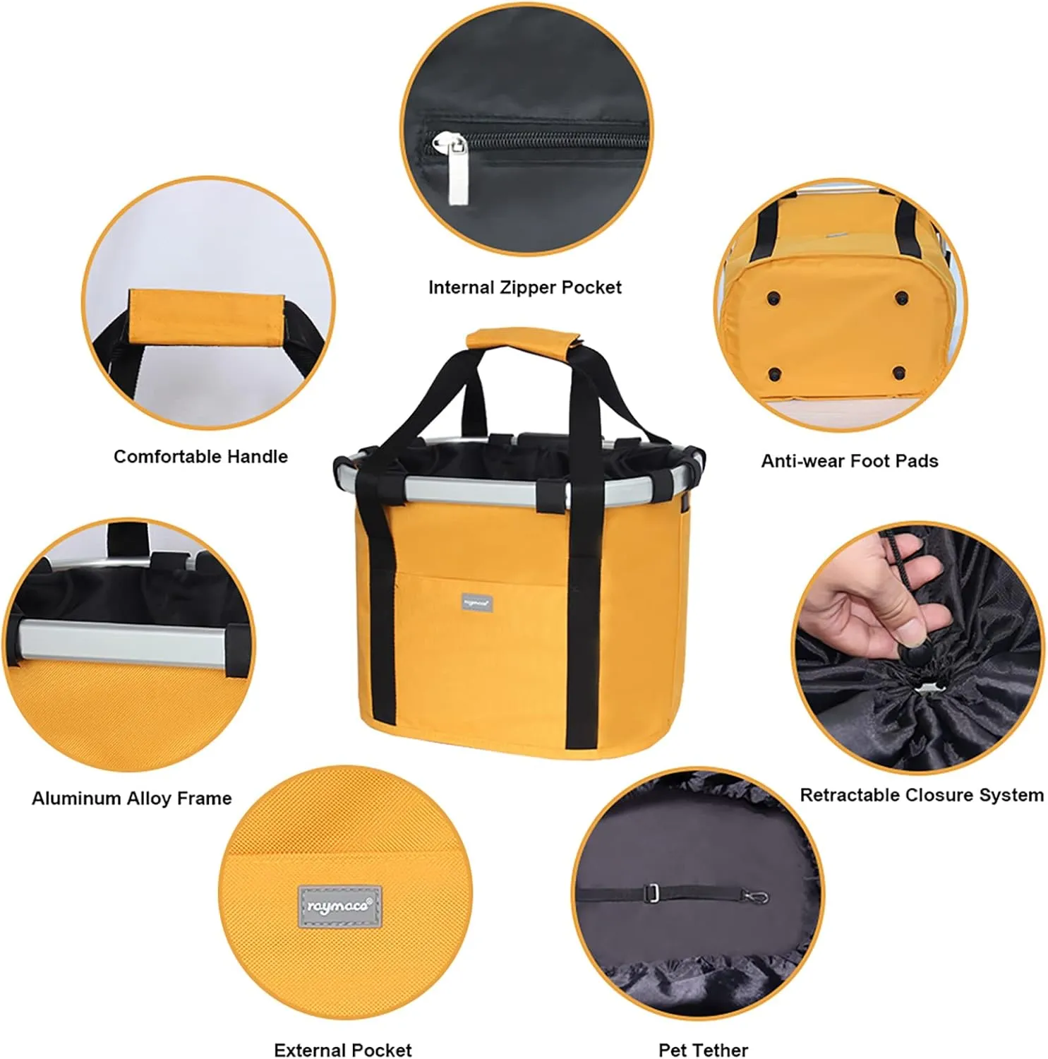 RAYMACE Bicycle Basket Dog Bike Handlebar Basket Front,Folding Detachable Quick Release Easy Install,Cycling Picnic Bag