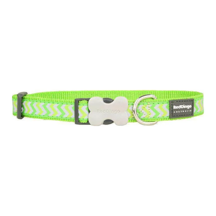 Red Dingo Dog Reflective Ziggy Collar Lime Green S 12mm