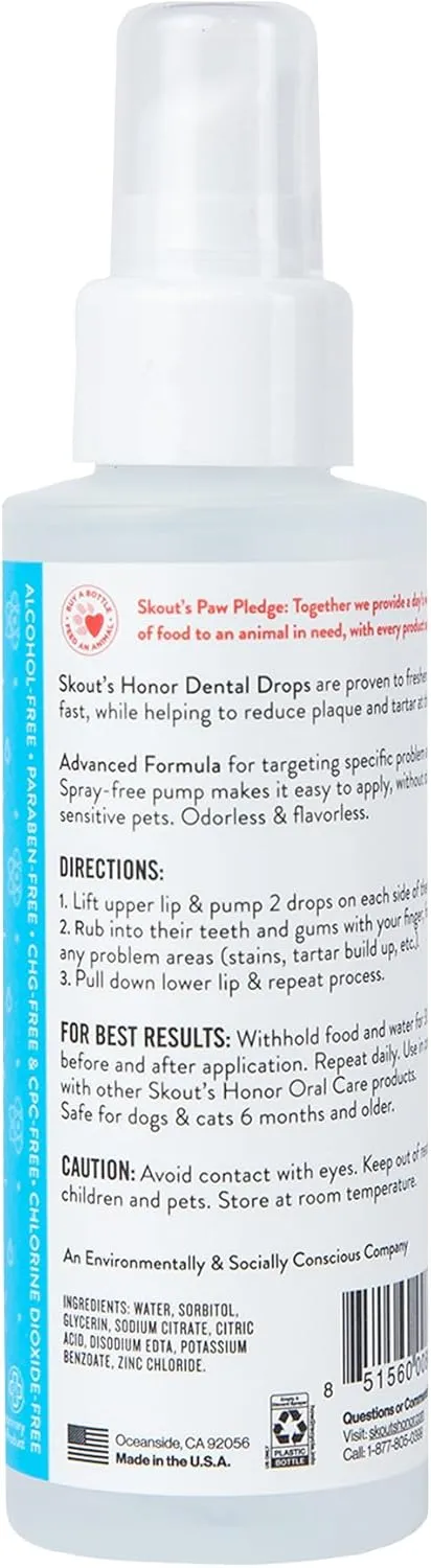SKOUT'S HONOR Advanced Dental Drops - Fights Plaque and Tartar, Freshens Breath Fast, No Brushing Required, 4oz