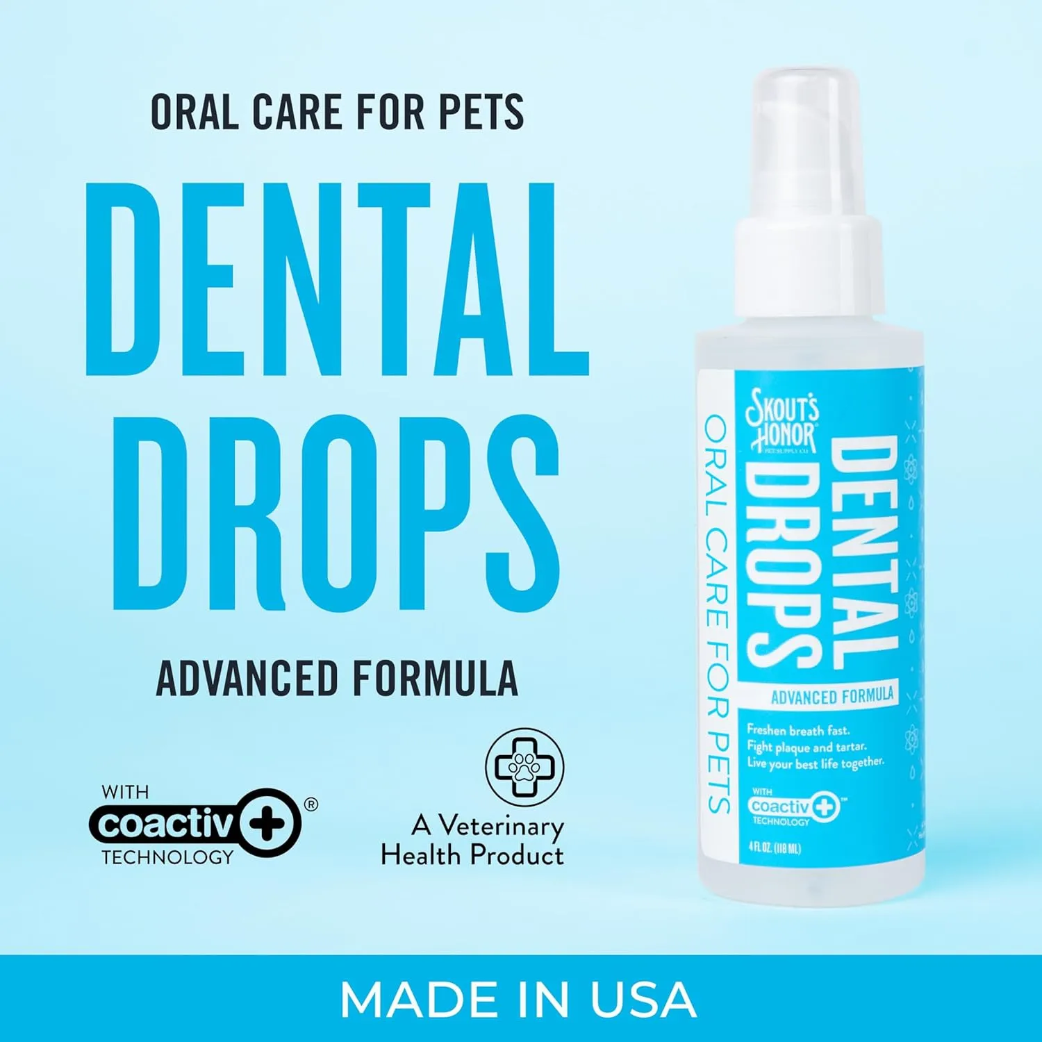 SKOUT'S HONOR Advanced Dental Drops - Fights Plaque and Tartar, Freshens Breath Fast, No Brushing Required, 4oz