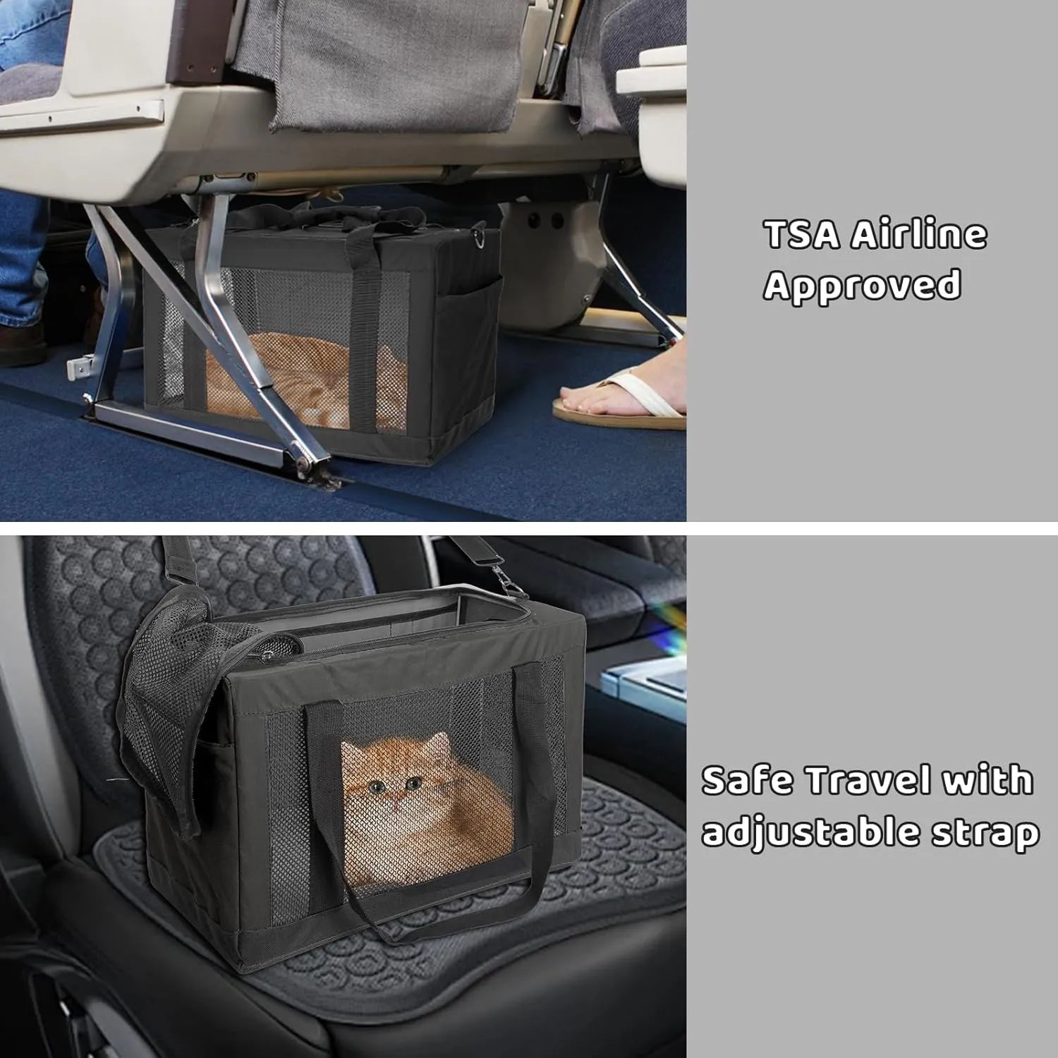 Soft Side Pet Carrier Bag with Shoulder Strap, Breathable Collapsible Mesh Cat Carrier for Cats and Dogs, TSA Airline Approved Travel Pet Carriers