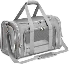 Soft-Sided Cat/Dog/Pet Carrier, Collapsible Pets Travel Carriers for Big Cats/Small Dogs with Shoulder Strap & Removable Mat, Mesh Puppy Carry Bag, Up to 25 Lbs(Gray)
