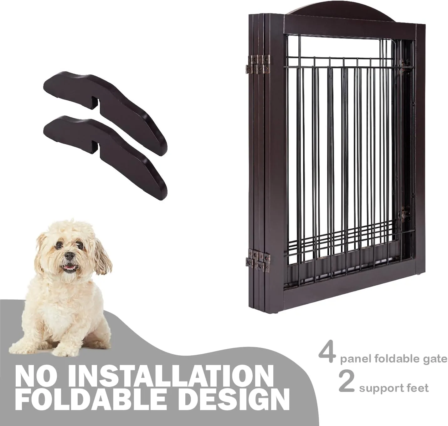 SPIRICH 96-inch Extra Wide 30-inches Tall Dog Gate with Door Walk Through, Freestanding Wire Pet Gate for The House, Doorway, Stairs, Pet Puppy Safety Fence, Support Feet Included(Espresso)