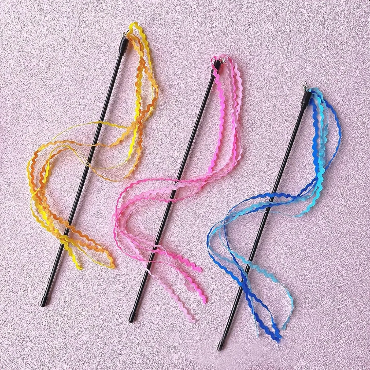 String Cat Toys - 3 colorful ribbon cat wands for fun interactive play