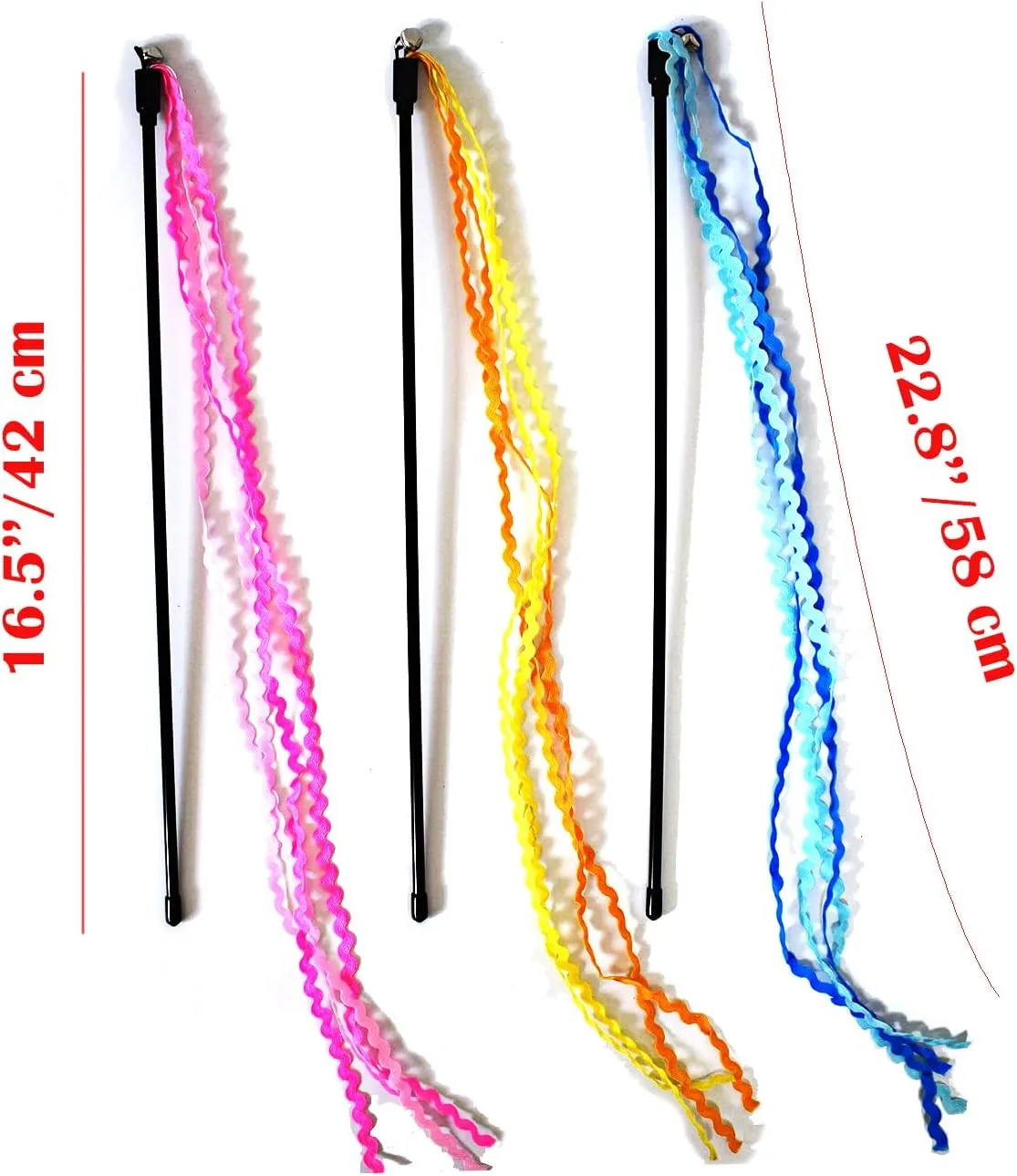 String Cat Toys - 3 colorful ribbon cat wands for fun interactive play