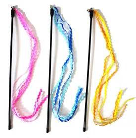 String Cat Toys - 3 colorful ribbon cat wands for fun interactive play