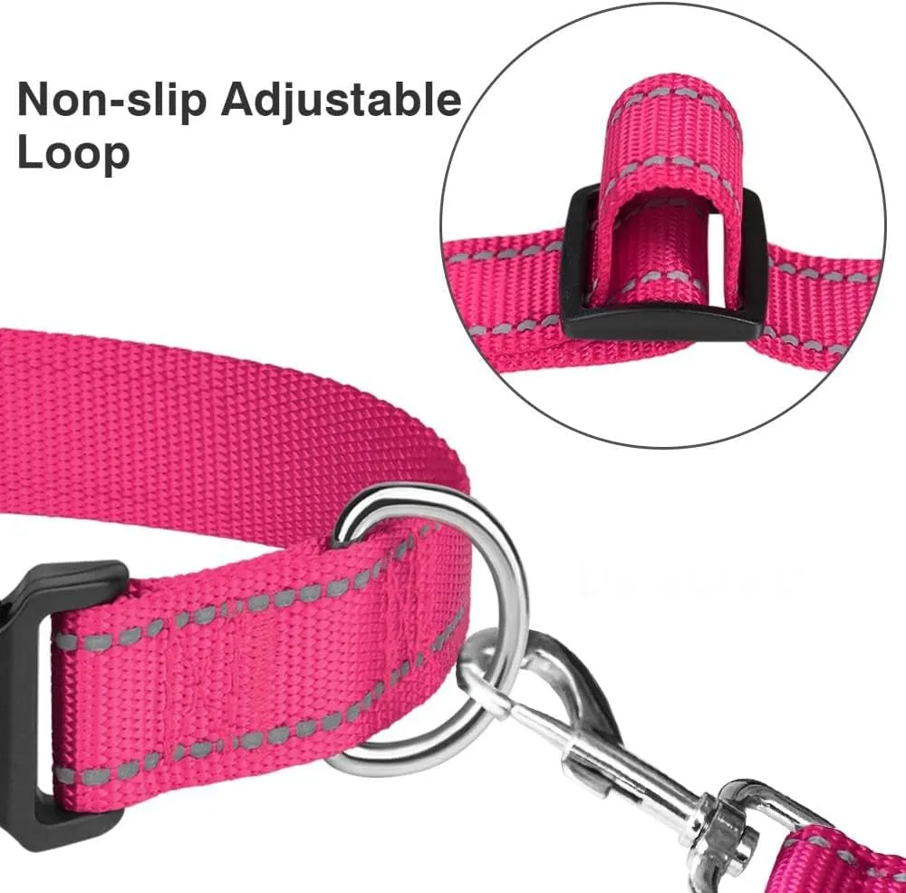 Taglory Reflective Adjustable Dog Collars for Puppy Small Medium Large Dogs, Thin Nylon Webbing and Quick Release Plastic Buckle(Hot Pink, Small)