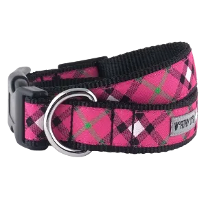 The Worthy Dog Bias Plaid Hot PInk Dog Collar