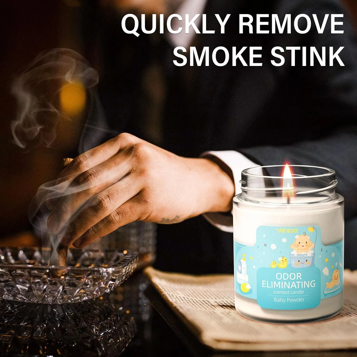 TRINIDa Baby Powder Odor Eliminating Candles for Home Scented, Eliminates 99% of Pet, Smoke, Food and Other Smells Quickly, Highly Fragranced Candle, Premium Soy Candles Set for Women