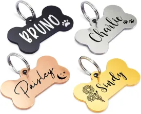 Ultra Joys Personalized Dog Tags for Pets - Durable Stainless Steel Customizable Dog Cat ID Tags - Dog Tags for Safety Optional Engraved on Both Sides -Bone Shape Dog Tag Small Size, Silver