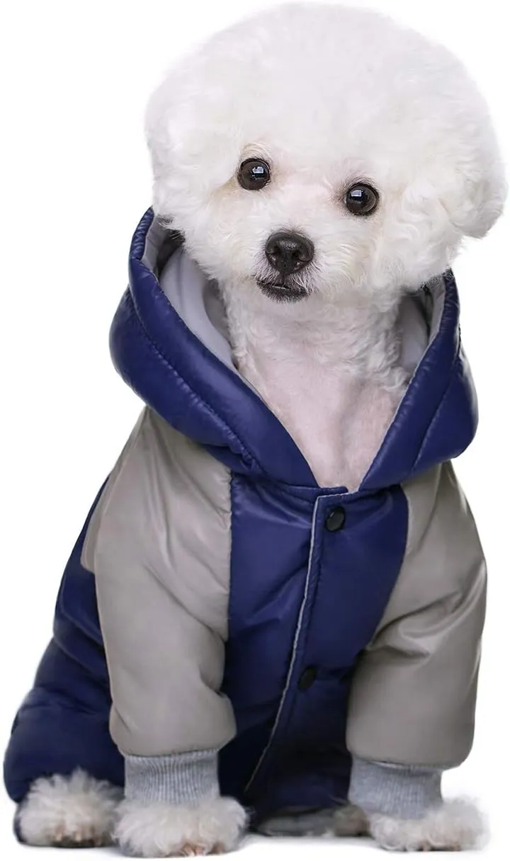 Winter Small Medium Dog Coat,Hooded Four-Legged Dog Jacket Cotton-Padded for Puppy Cat Doggie Pets Dog Clothes Apparel Clothing (L, Navy)