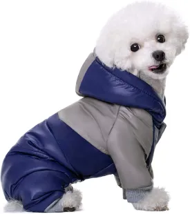 Winter Small Medium Dog Coat,Hooded Four-Legged Dog Jacket Cotton-Padded for Puppy Cat Doggie Pets Dog Clothes Apparel Clothing (L, Navy)