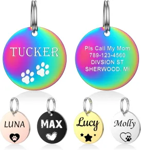 YEHANTI Personalized Dog Tags Cat Tags Engraved for Pets - Stainless Steel Custom Dog and Cat Tags with Various Cute and Beautiful Icons, Double Sided Engraved Pet ID Tags Dog Name Tag, Round