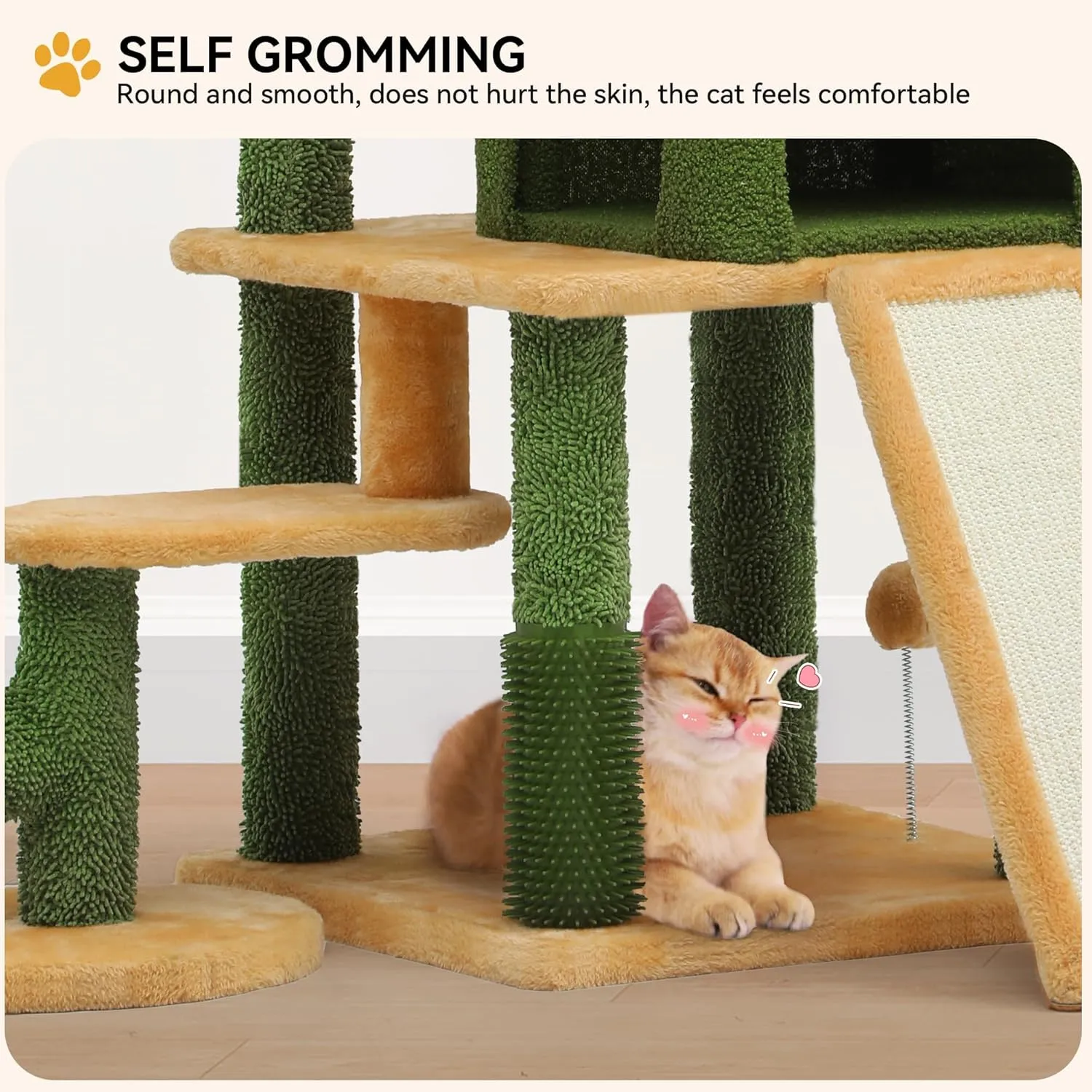 YITAHOME Tall Cactus Cat Tree Tower with Self-Grooming Brush, 60in Cute Cat Climbing Tower for Indoor Cats with Cat Condo, Top Perch, Basktet, Sisal Scratching Posts and Board, Dangling Ball