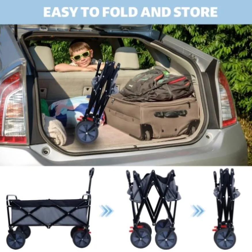 ZUN 150L Collapsible Wagon Cart Foldable, Utility Garden Wagon with 360lbs Weight Capacity, Heavy Duty W321P269219